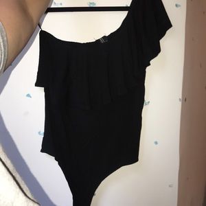 One shoulder black one piece